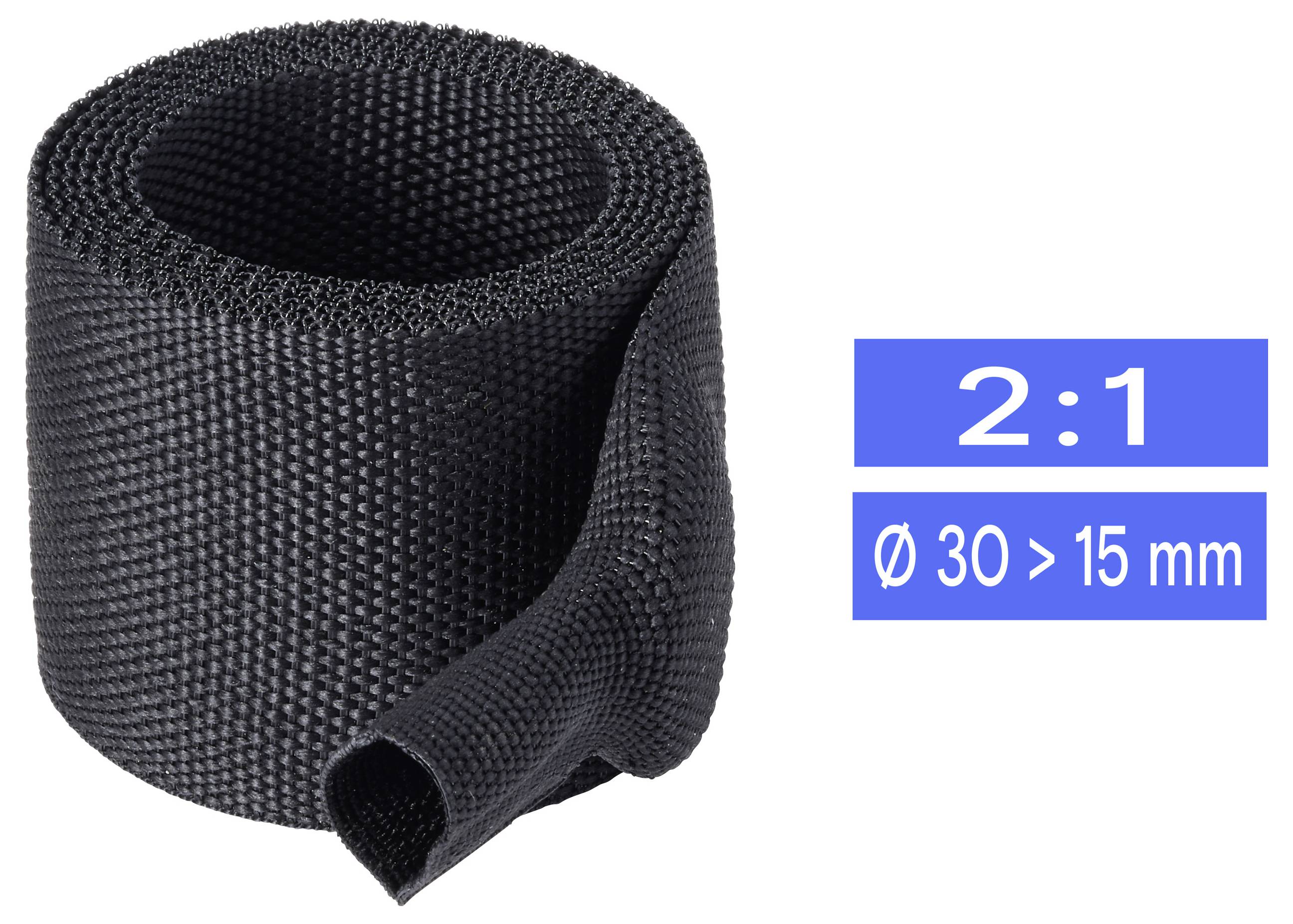 TRU COMPONENTS TC-14976080 Smršťovací bužírka s tkaninou černá 30 mm 15 mm Poměr smrštění:2:1 metrové zboží-0