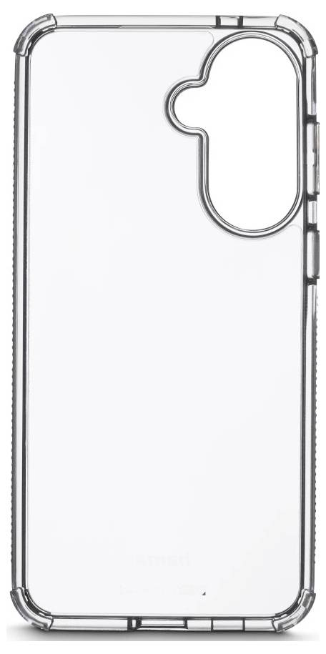 Průhledné ochranné pouzdro na telefon se zvýšenými okraji a výřezem pro modul zadní kamery.