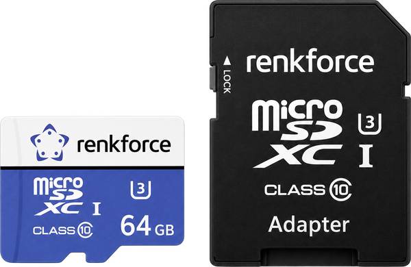 Renkforce RFmSD64 paměťová karta microSDXC  64 GB A1 Application Performance Class, v30 Video Speed Class vč. SD adaptéru, výkonnostní standard A1