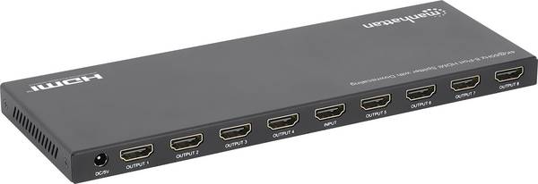 Manhattan 4K@60Hz 8-Port HDMI-Splitter EDID-Schalter für Downscaling schwarz 8 portů HDMI rozbočovač kovový ukazatel, UHD, možnost 3D přehrávání 3840 x 2160 Pixel černá