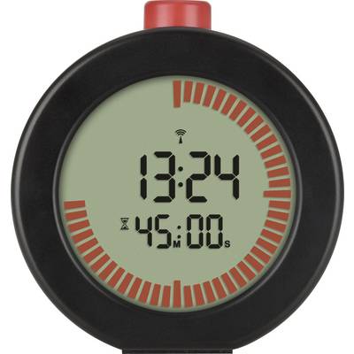 Digitální časomír stopky zobrazující 13:24 uběhnutého času a 45:00 celkového času, s červeným indikačním prstencem a tlačítkem start/stop na vrcholu.