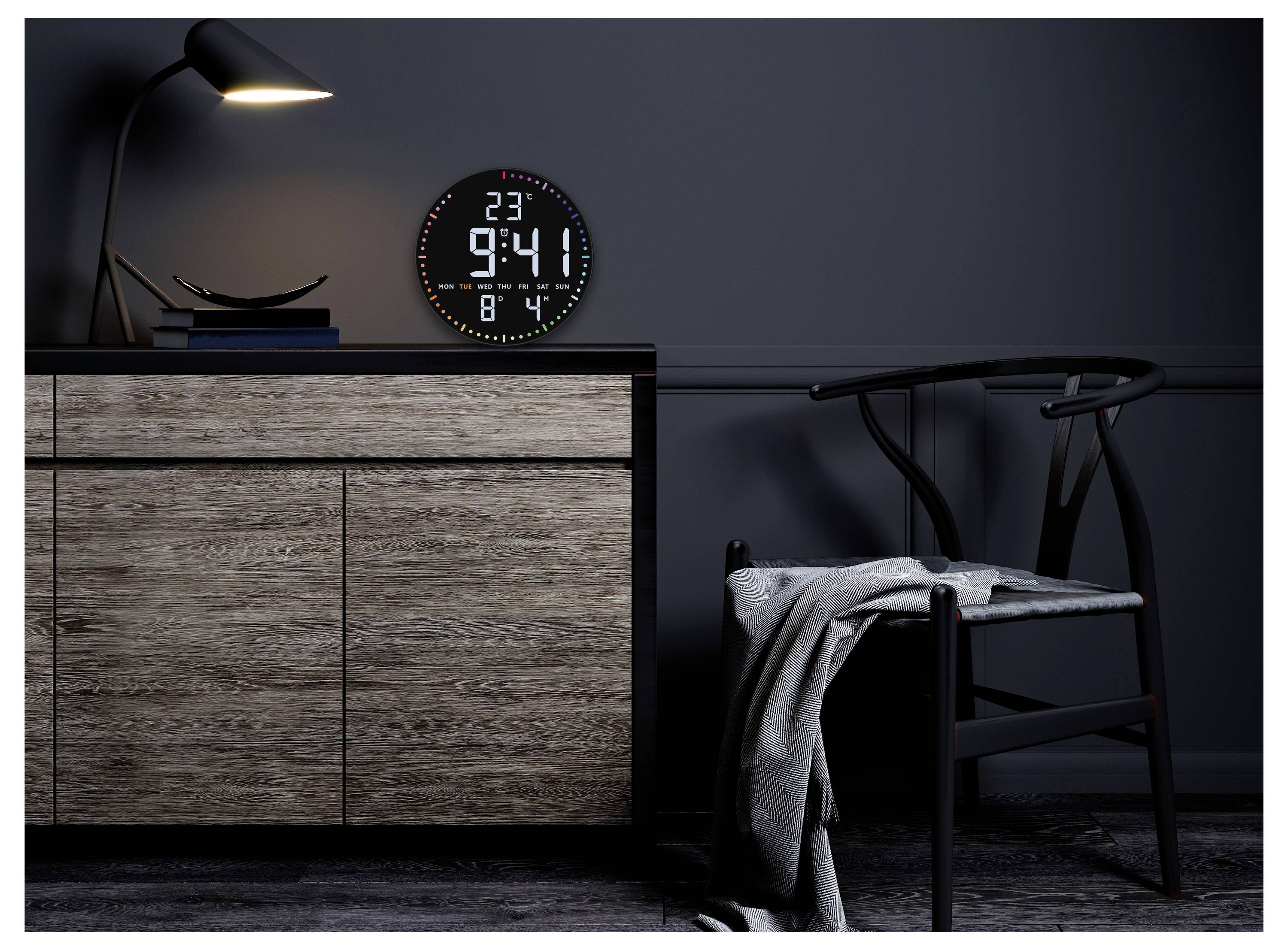 TFA Dostmann 60.4002.01 Quartz nástěnné hodiny 32 mm x 255 mm , černá, velký displej-1