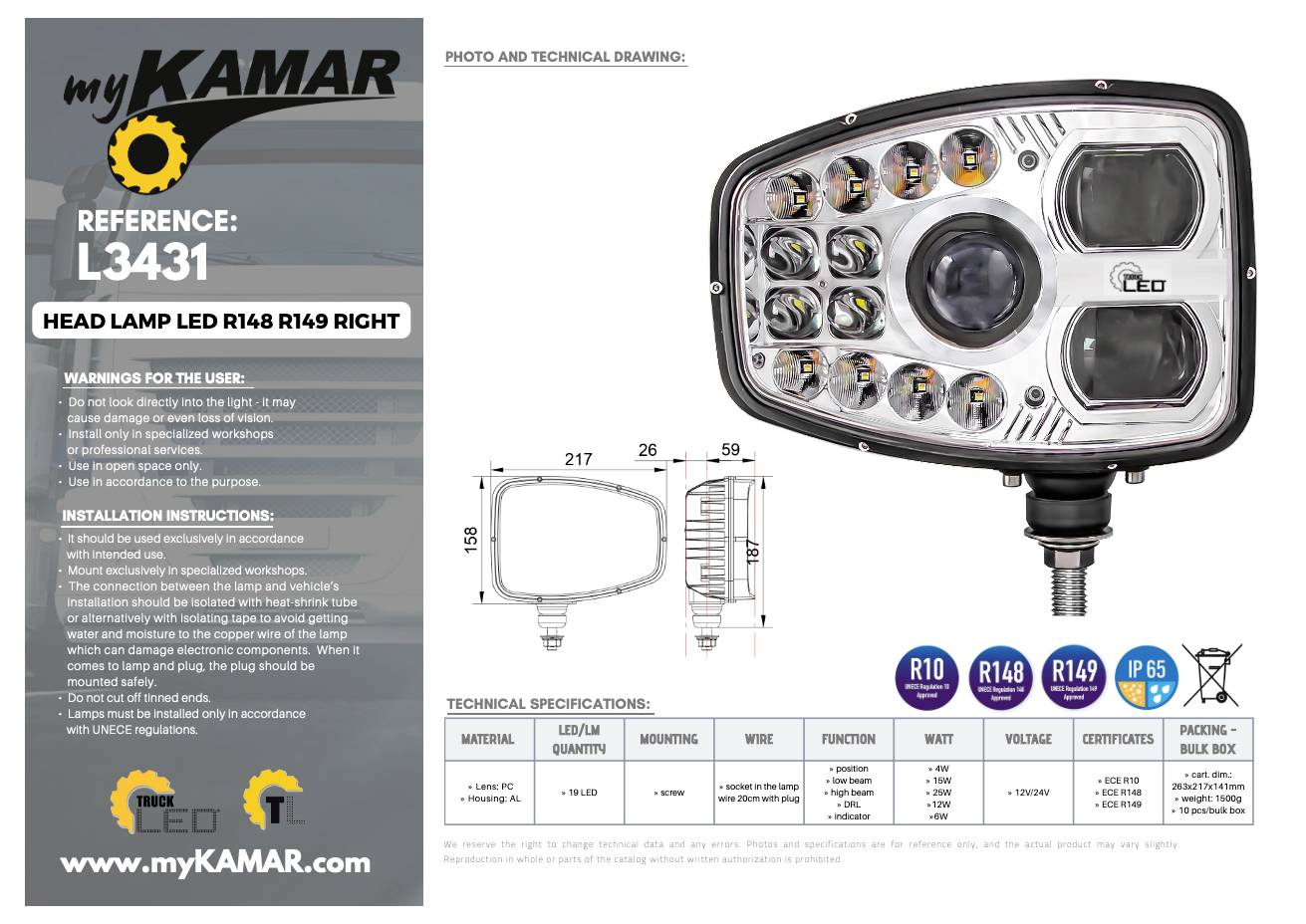 KAMAR přední reflektor L3431 L3431 LED vpředu-9