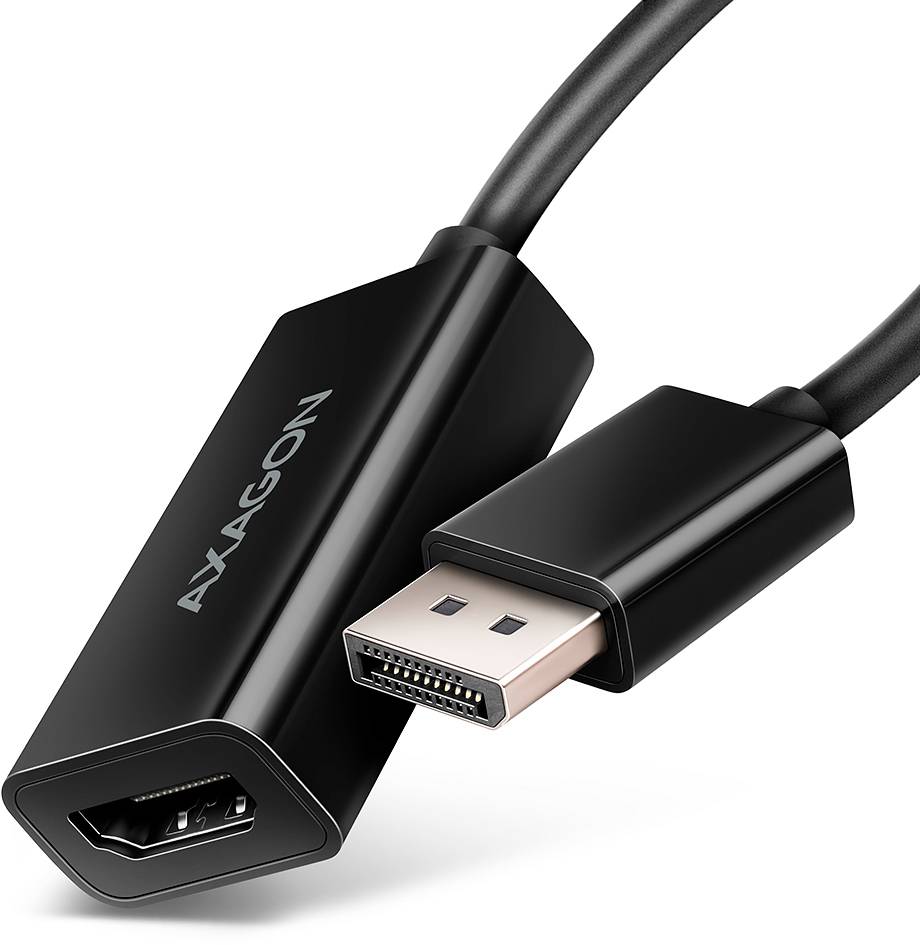 Adaptérový kabel Mini DisplayPort na HDMI s černými konektory, zobrazený na bílém pozadí.