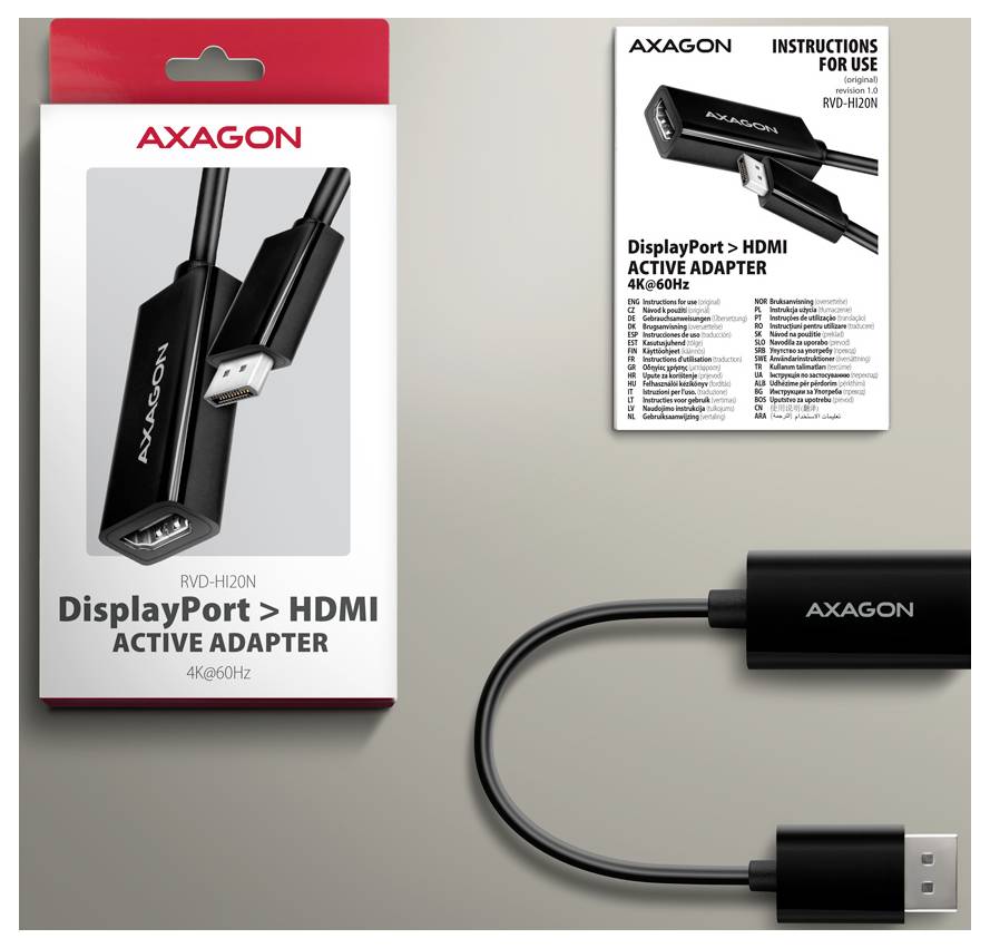 AXAGON RVD-HI20N HDMI / DisplayPort adaptér [1x HDMI zásuvka - 1x zástrčka DisplayPort] černá 0.15 m-4