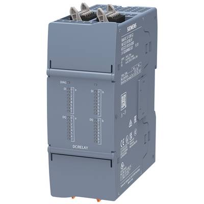 Modul síťového relé Siemens s číslovanými indikačními LED diodami DI a DQ na přední straně a svorkami na horní straně.