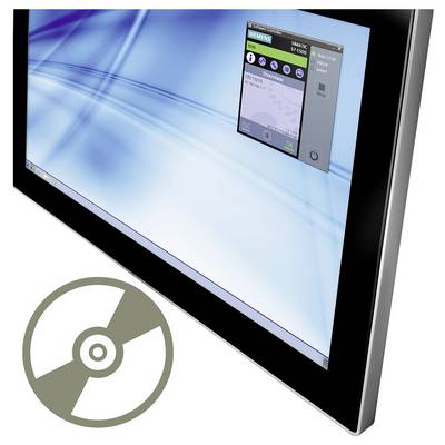 Plochý displej zobrazující ovládací panel Siemens SIMATIC HMI s ikonou CD/disku pod ním označující instalaci softwaru nebo nastavení.