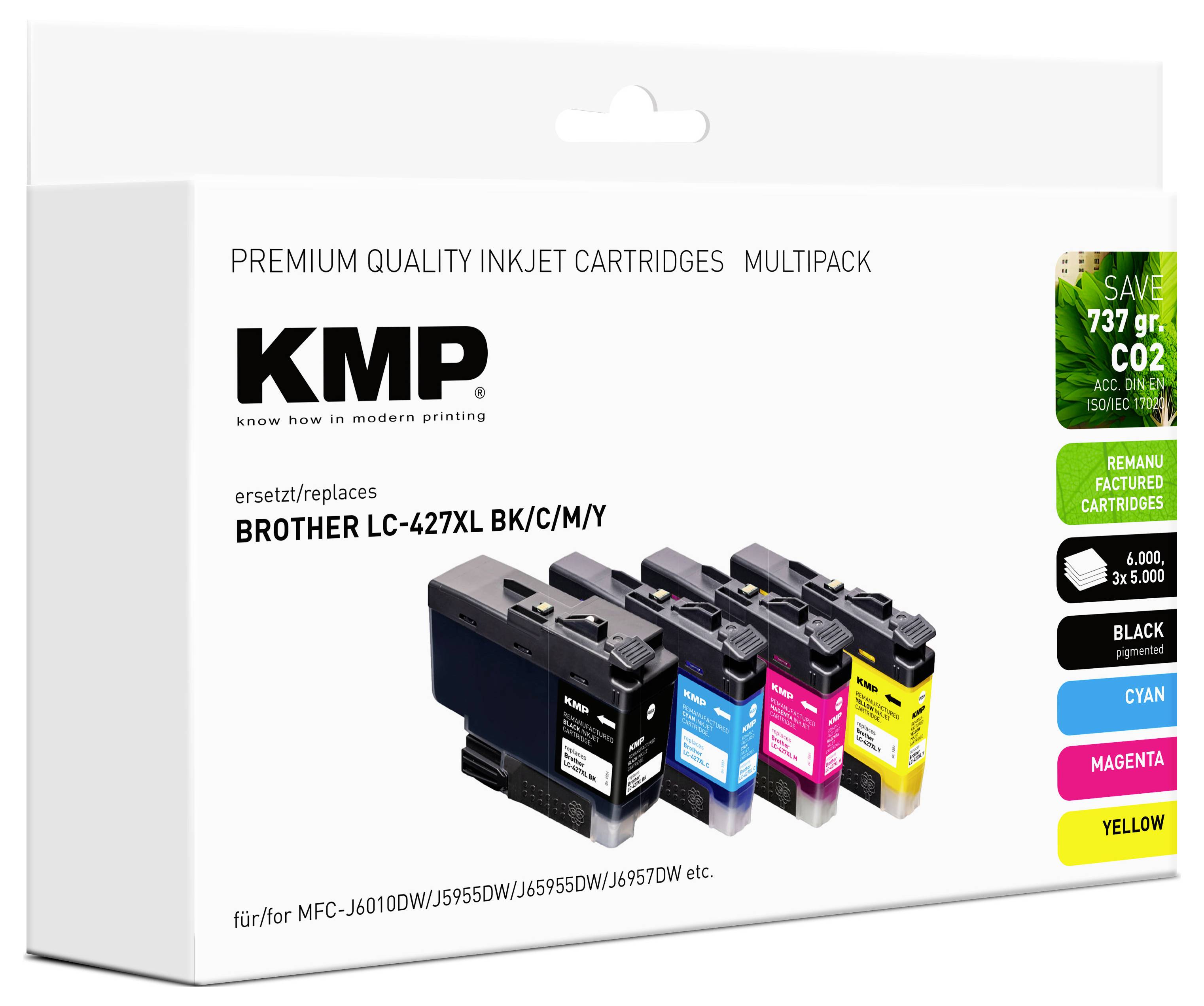 KMP Ink náhradní Brother LC427XLBK, LC427XLC, LC427XLM, LC427XLY kompatibilní kombinované balení černá, žlutá, purppurov-2