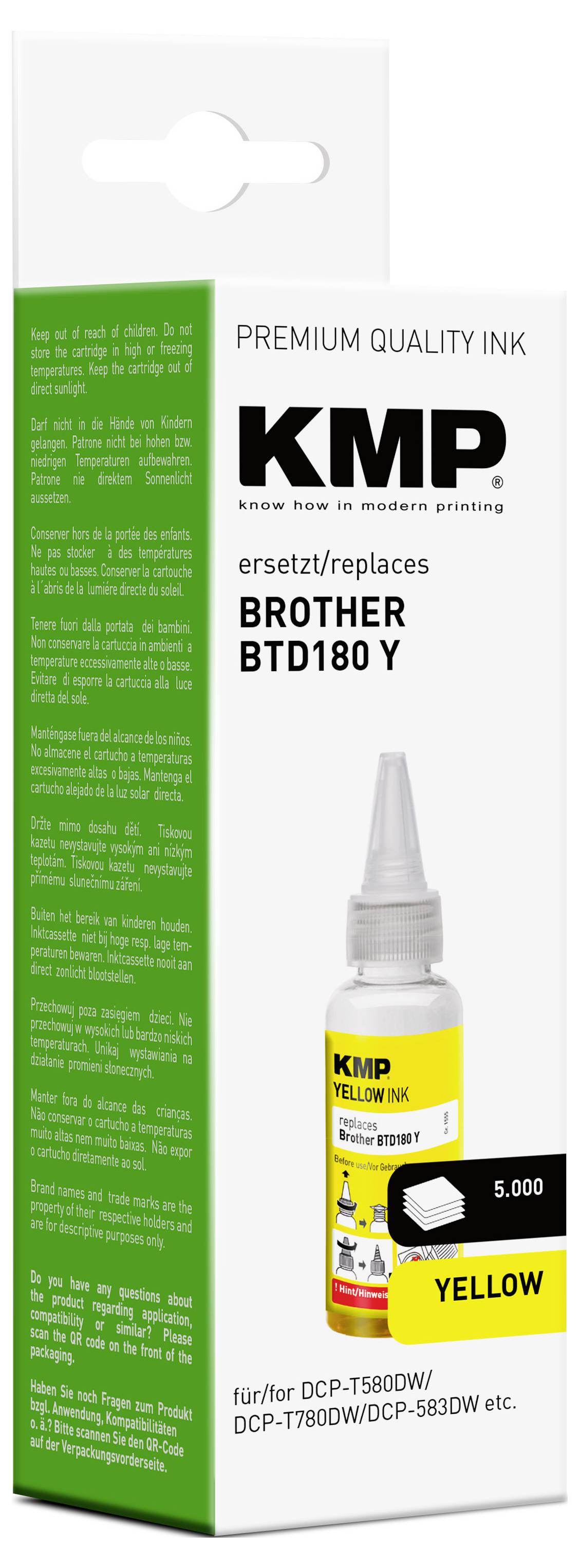 KMP Ink refill náhradní Brother BTD180Y kompatibilní žlutá 50 ml 1555,0009 1555,0009-2