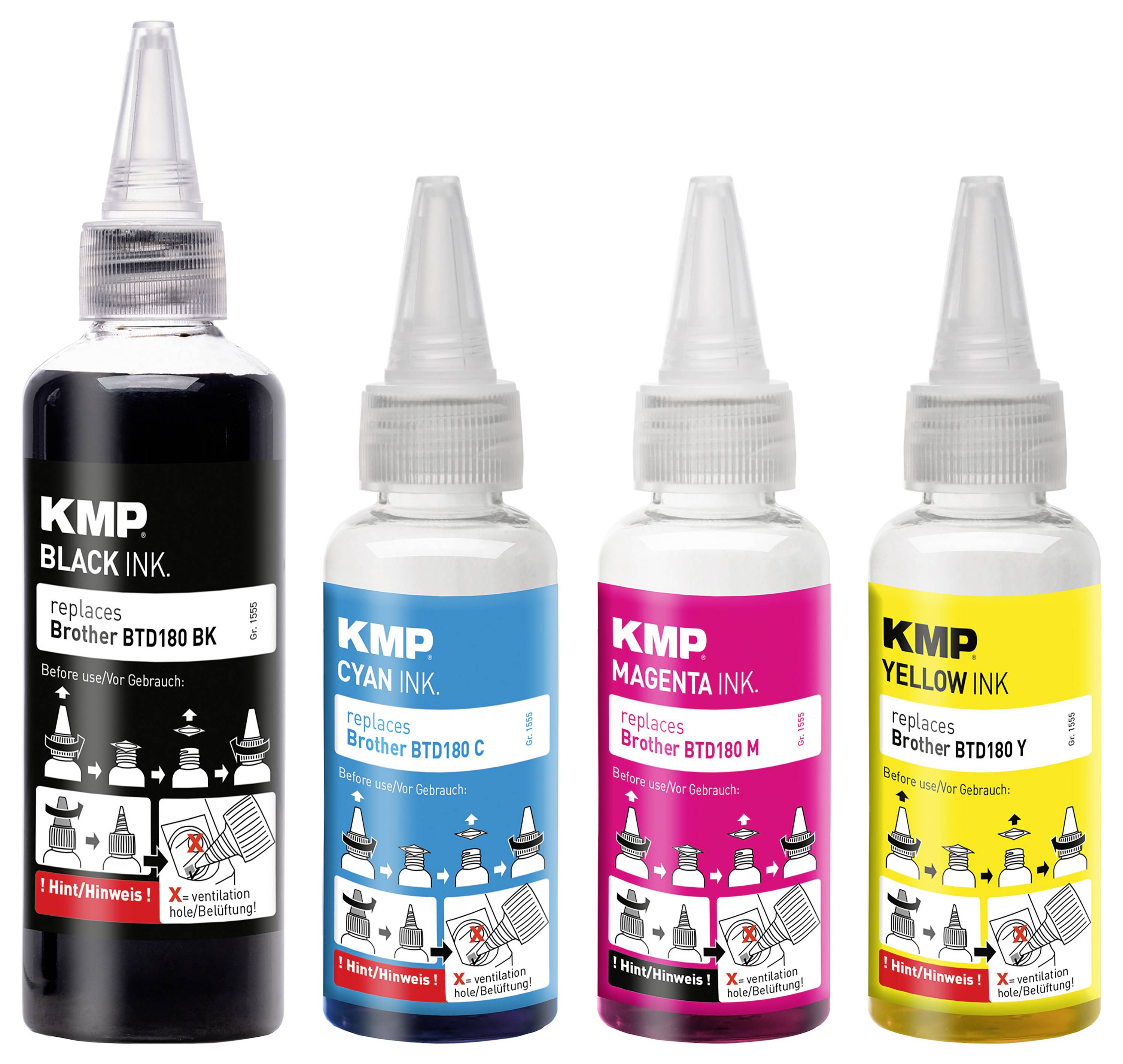 KMP Ink refill náhradní Brother BTD180BK, BTD180C, BTD180M, BTD180Y kompatibilní kombinované balení černá, azurová, purp-1