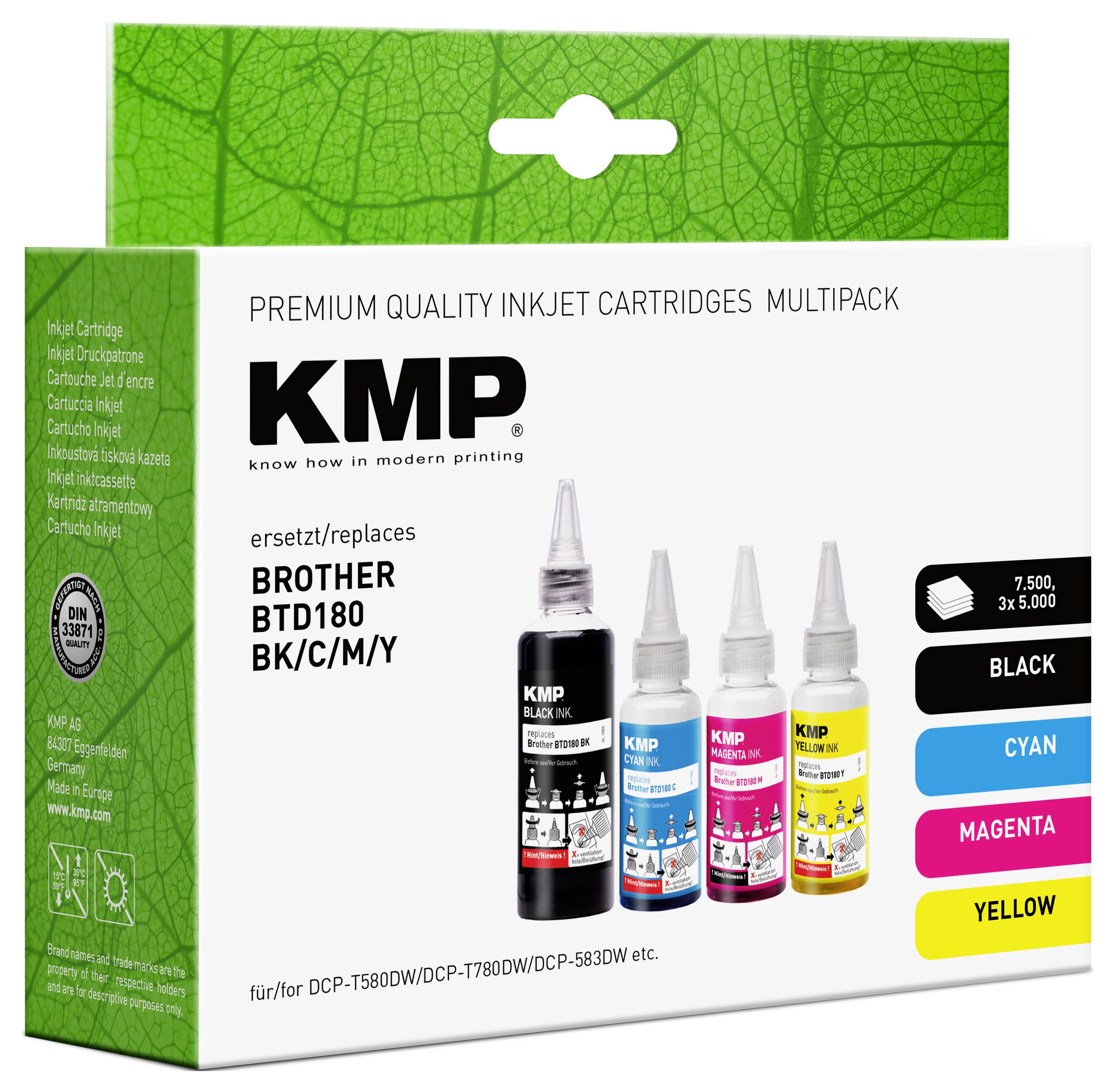 KMP Ink refill náhradní Brother BTD180BK, BTD180C, BTD180M, BTD180Y kompatibilní kombinované balení černá, azurová, purp-2