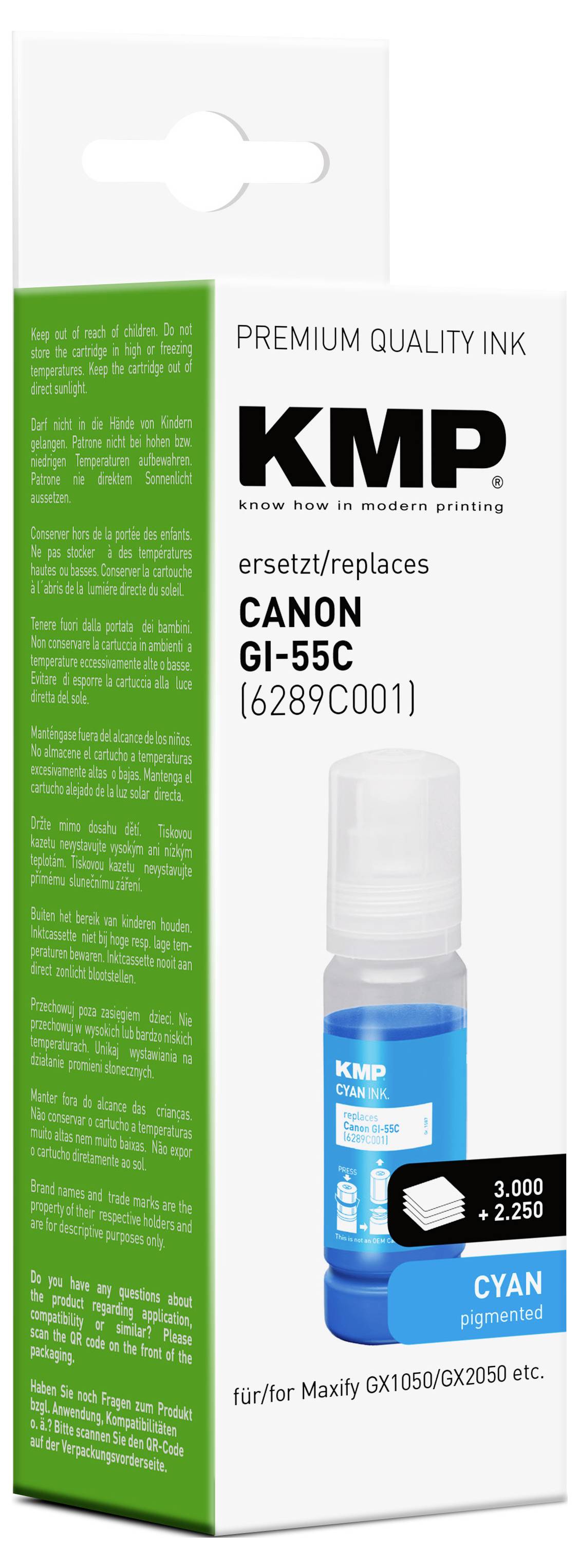 KMP Ink refill náhradní Canon GI55C (6289C001) kompatibilní azurová 70 ml 1587,5003 1587,5003-2