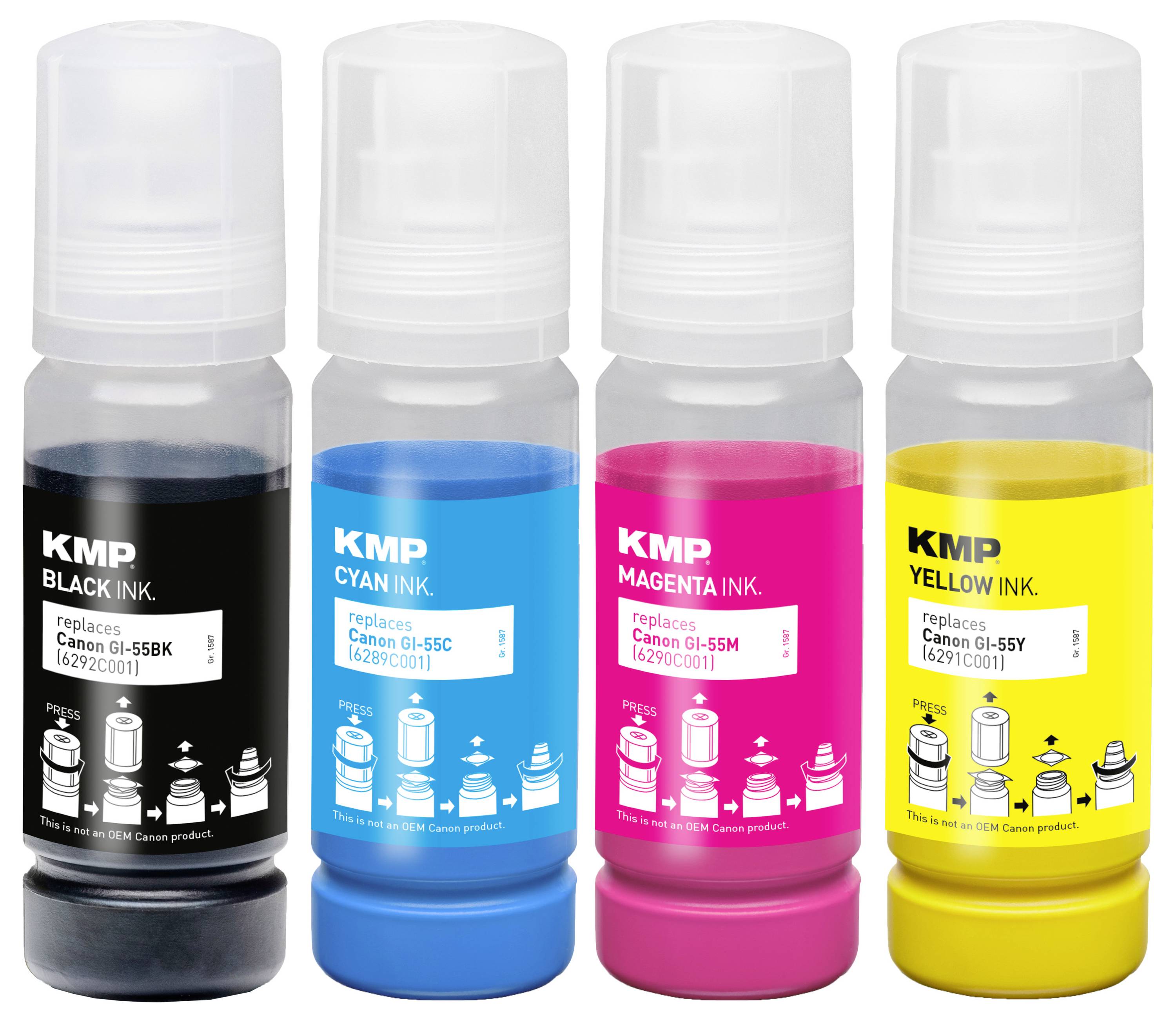 KMP Ink refill náhradní Canon GI55BK (6292C001), GI55C (6289C001), GI55M (6290C001), GI55Y (6291C001) kompatibilní kombi-1