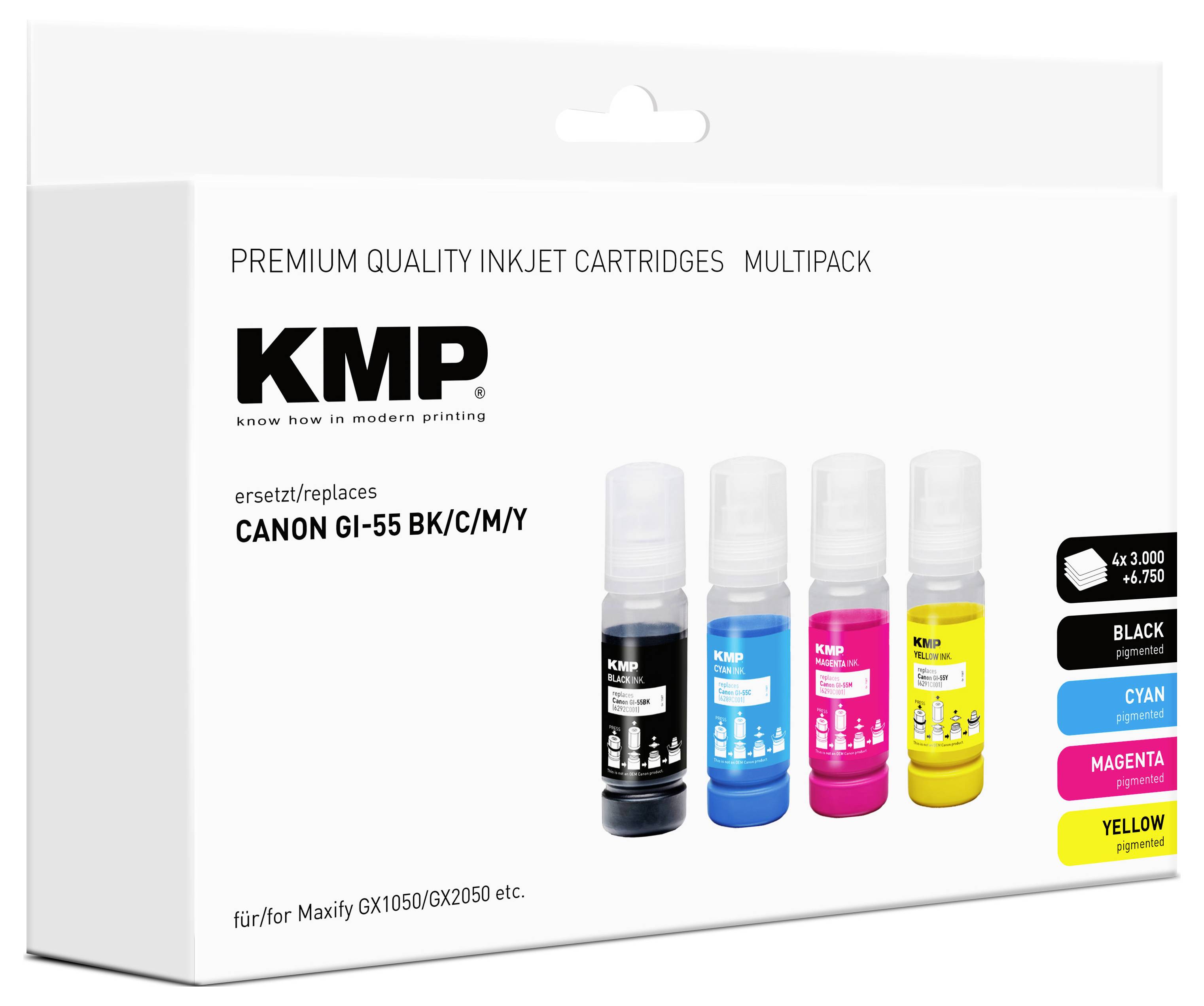 KMP Ink refill náhradní Canon GI55BK (6292C001), GI55C (6289C001), GI55M (6290C001), GI55Y (6291C001) kompatibilní kombi-2