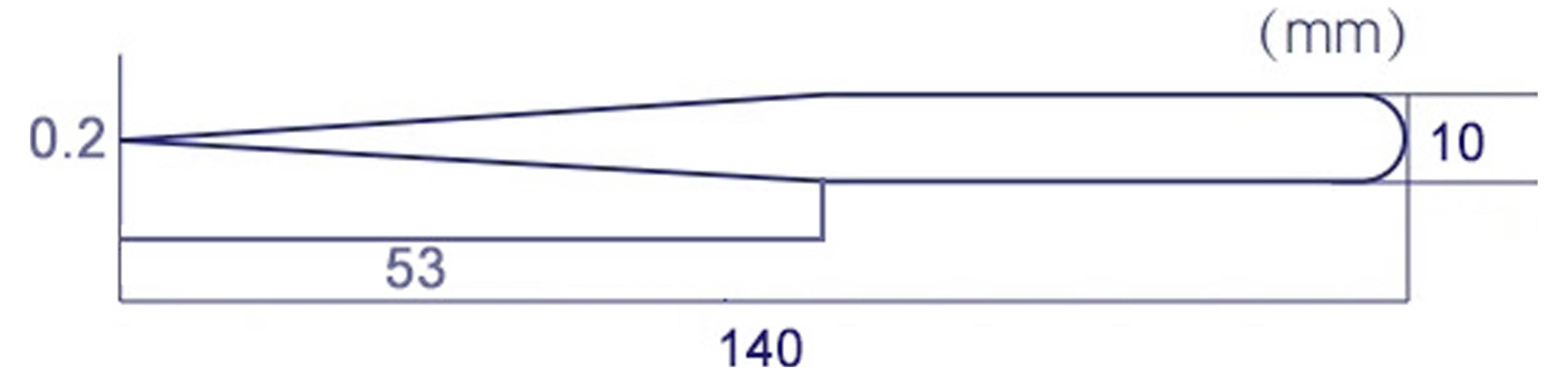 Technický výkres kuželovitě se zužující válcové součásti zobrazující celkovou délku 140 mm, segment 53 mm, toleranci 0,2 mm a průměr na konci 10 mm.