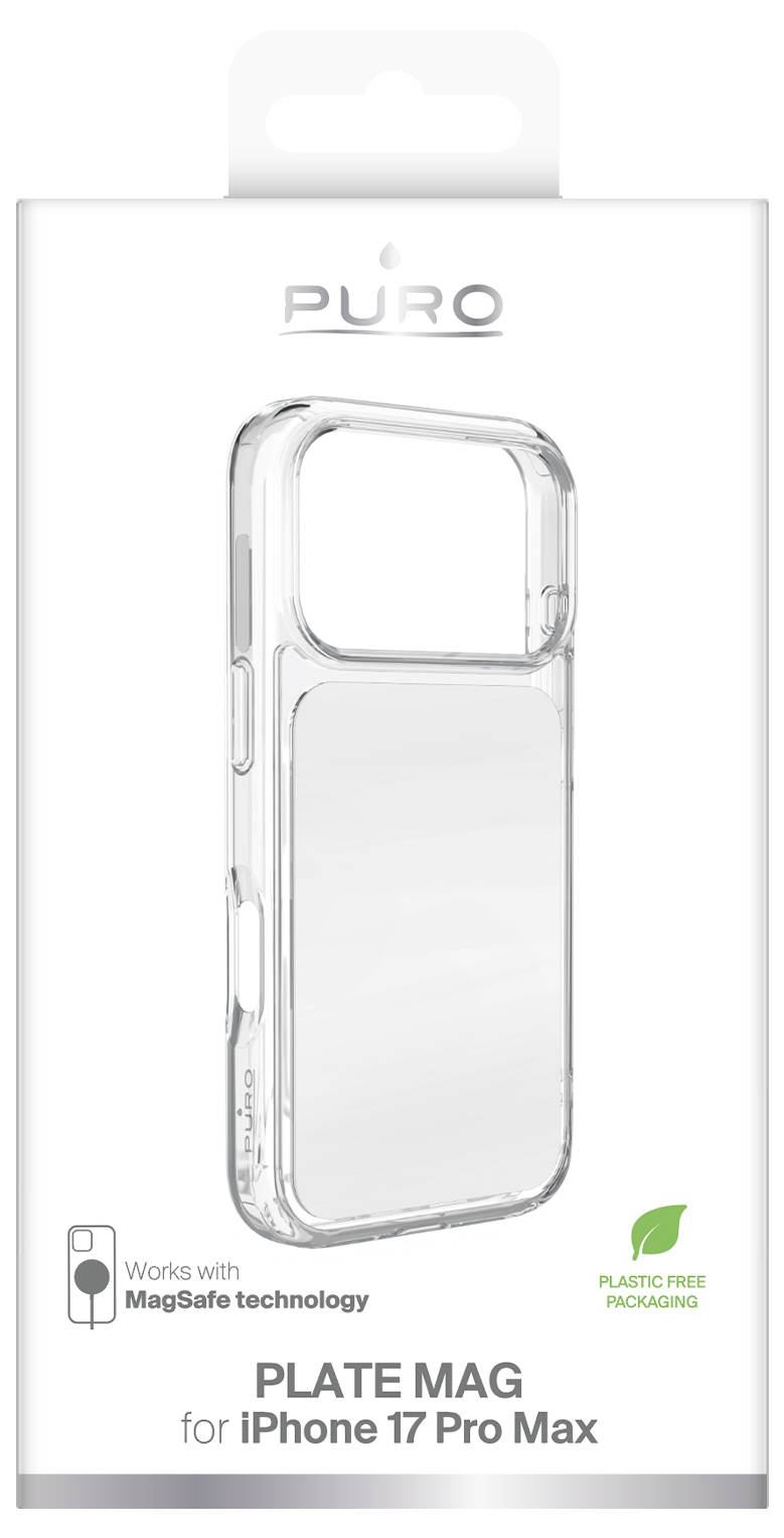 PURO Plate Mag čirý kryt telefonu pro iPhone 17 Pro Max, kompatibilní s technologií MagSafe, obaly bez plastů.