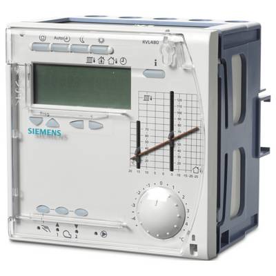 Regulátor vytápění Siemens RVL480 s displejem, tlačítky, grafem teploty a otočným циferníkem pro regulaci nastavení tepla.