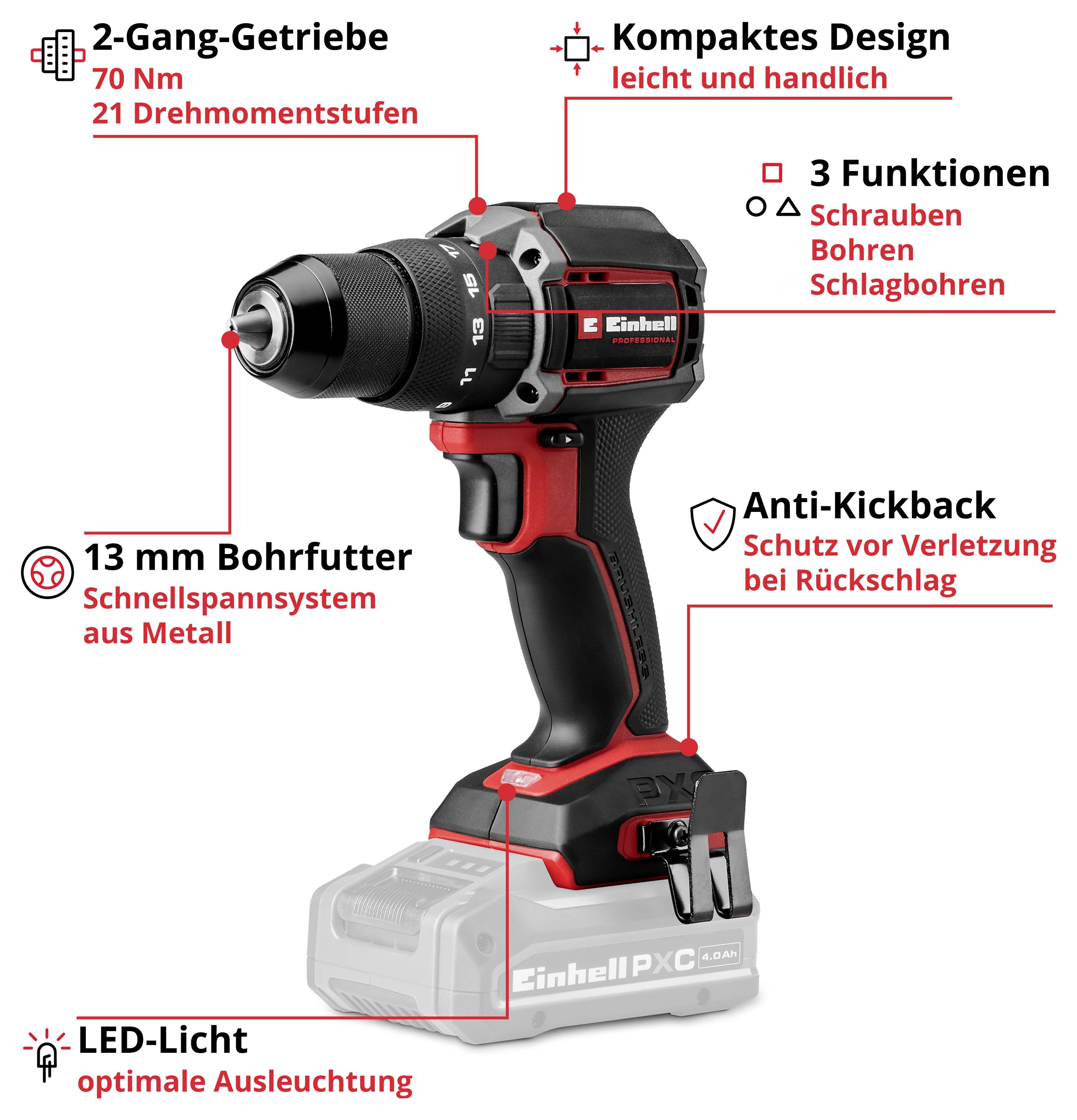 Einhell Professional TP-CD 18/70-C Li-i BL - Solo PXC aku příklepový šroubovák, 2cestný, bezkartáčové, 4514340-3