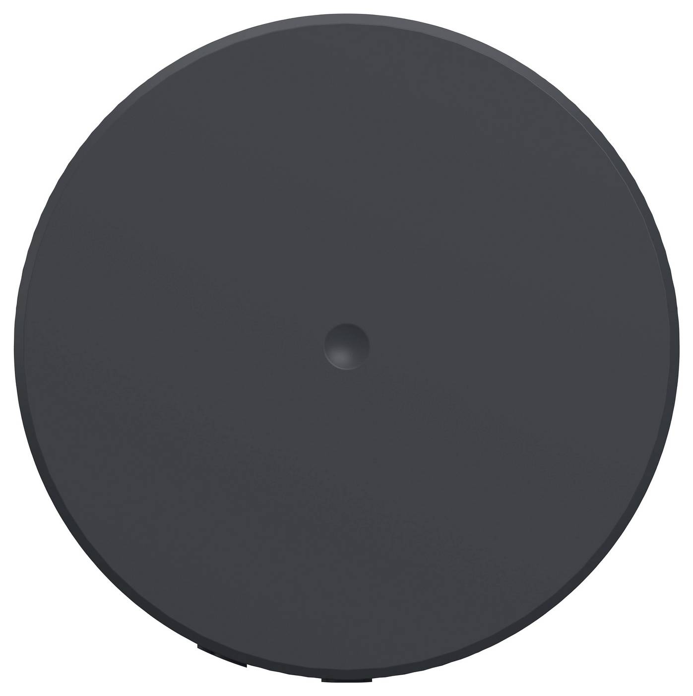 Tmavě šedý kulatý reproduktor nebo subwoofer, přední pohled s malým centrálním portem.