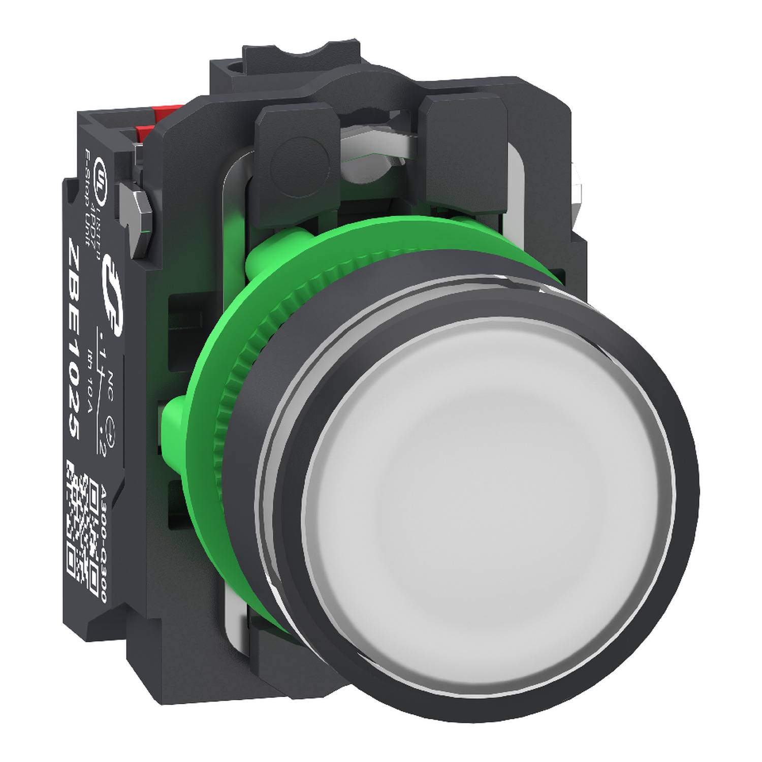 Schneider Electric XB5AW31B55 Podsvětlené tlačítko, Harmony XB5, plast, 22 mm, bílá, nepopsaná, LED, hladká kalota, 1S+1-0