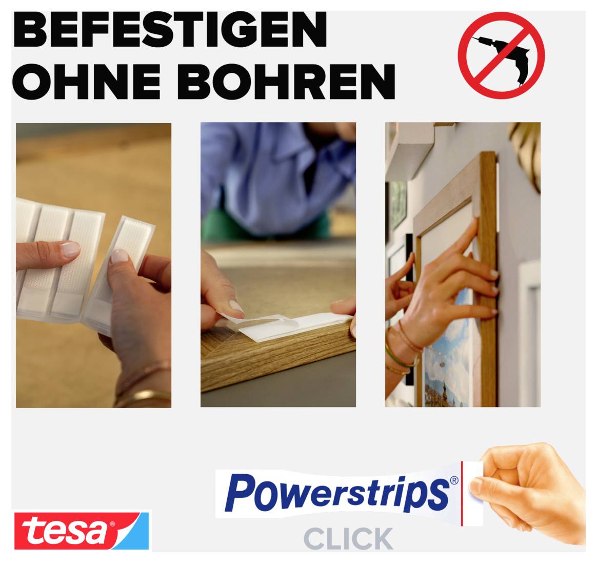 tesa Powerstrips CLICK TESA Powerstrips CLICK Slim - lepící polštářky na suchý zip pro nalepení a klikání fotorámečků a -3