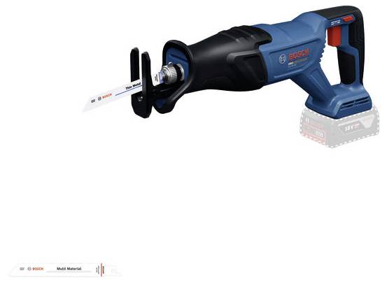 Bezdrátová reciproční pila Bosch řežící bílý list označený „Vícenárodnostní materiál"