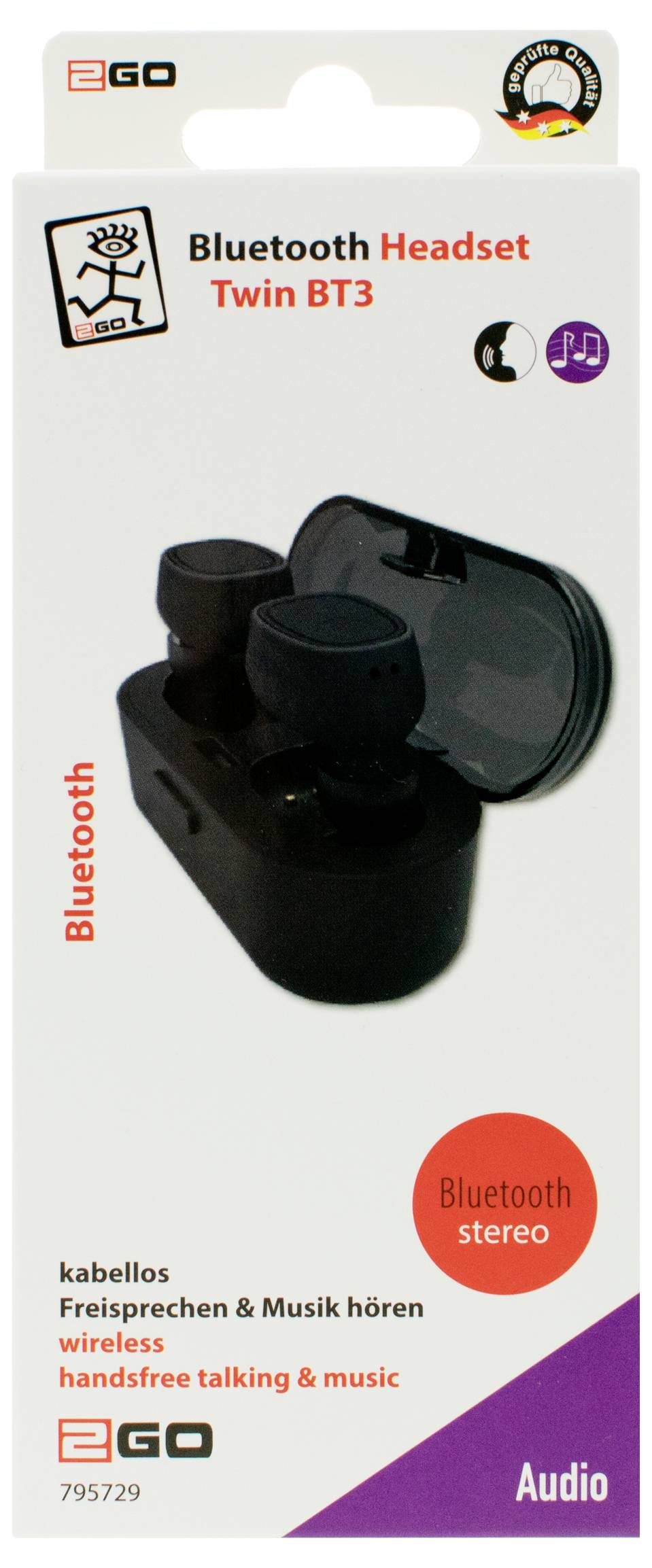 2GO Bluetooth Headset "TWIN BT" Headset do uší (In Ear) černá-2
