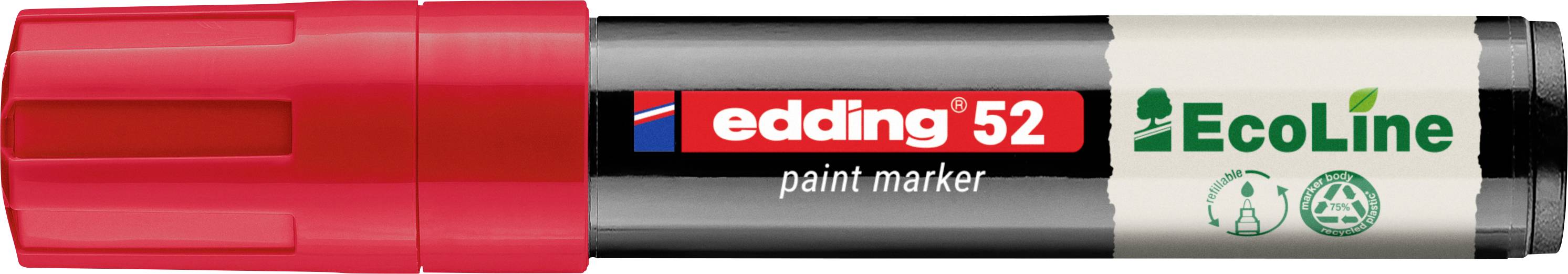 Červeno-černý značkovač Edding 52 s logem "EcoLine" na víčku.