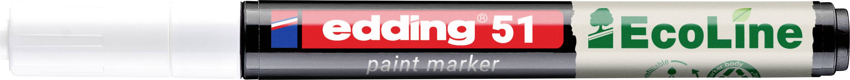 Detailní záběr na značkovací pero s barvou Edding 51 EcoLine, označené "edding 51" a "EcoLine."