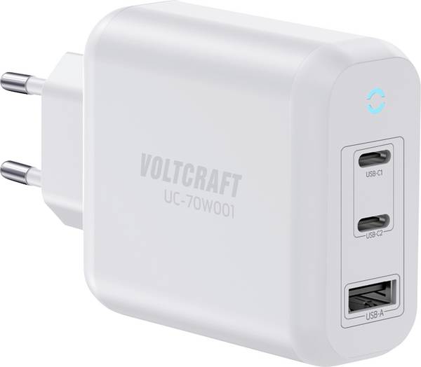 VOLTCRAFT UC-70W001 USB nabíječka, GaN, 1x USB A , 2x USB-C®, 70 W, Rychlé nabíjení, USB PD 3.2, bílá