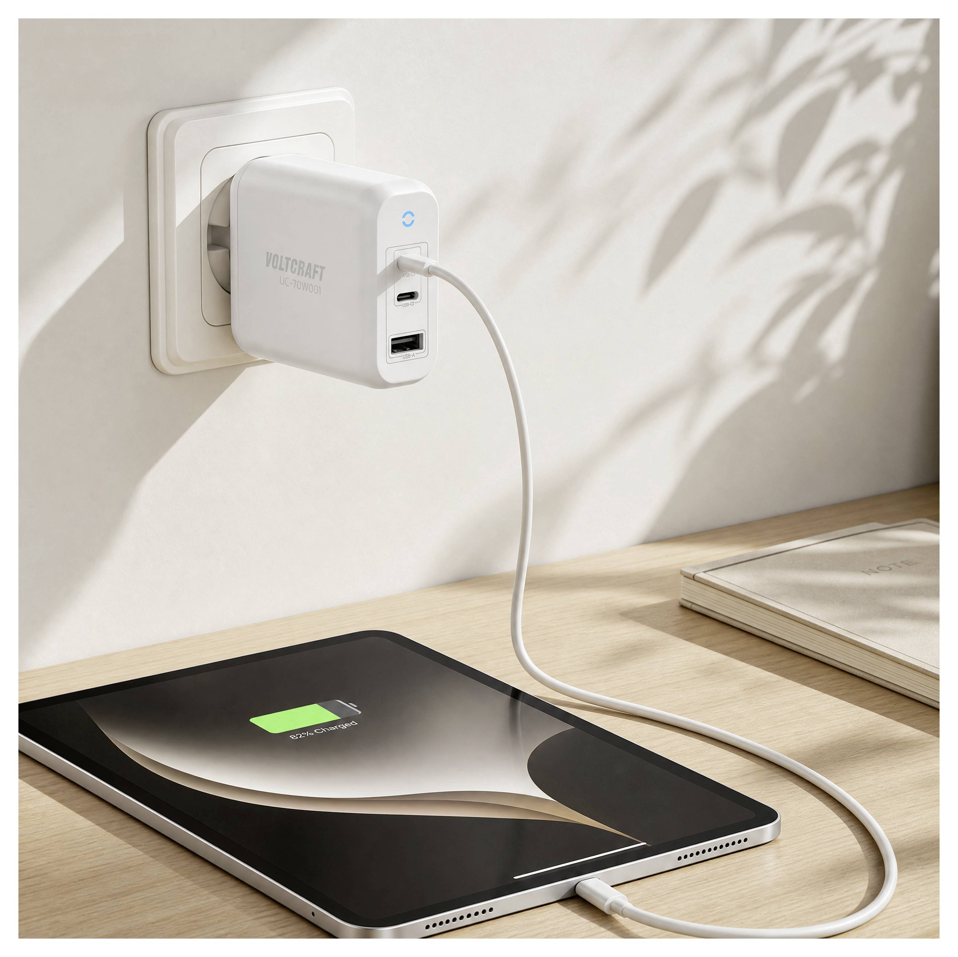 VOLTCRAFT UC-70W001 USB nabíječka, GaN, 1x USB A , 2x USB-C®, 70 W, Rychlé nabíjení, USB PD 3.2, bílá-5