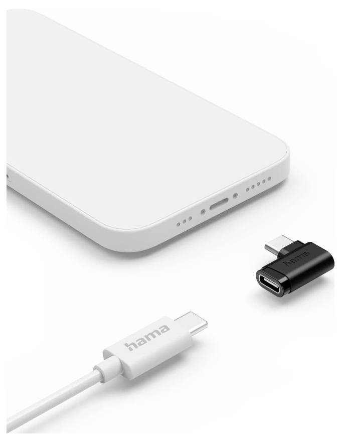 Bílý smartphone zobrazený s adaptérem USB-C na USB-A a konektorem kabelu USB-C, ilustrující použití připojení a příslušenství.