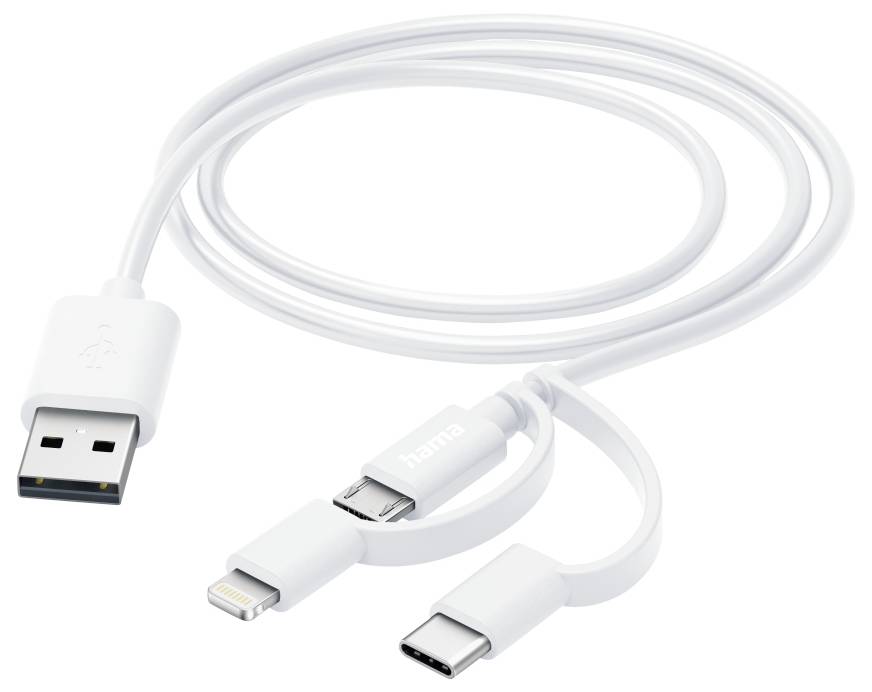 Hama USB kabel USB 2.0 USB-A zástrčka, USB-C ® zástrčka, Apple Lightning konektor, USB Micro-A zástrčka 1 m bílá 0020153-1