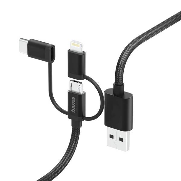 Hama USB kabel USB 2.0 USB-A zástrčka, USB-C ® zástrčka, Apple Lightning konektor, USB Micro-A zástrčka 1.5 m černá 00201536