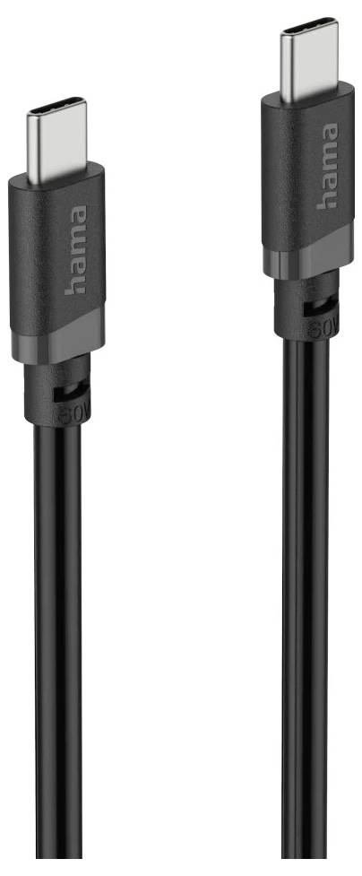 Dva černé nabíjecí kabely Hama USB-C zobrazené vedle sebe, každý s konektorem USB-C a obalovaným konektorem značky.