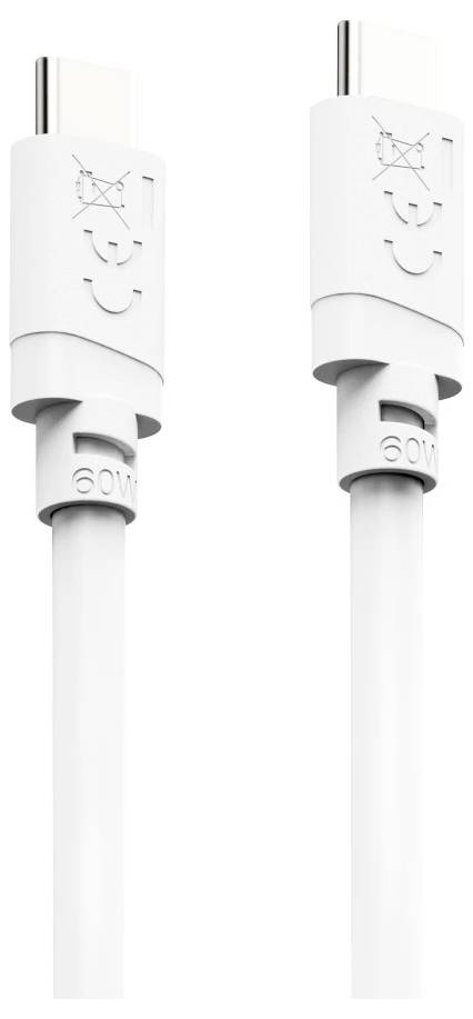 Dva bílé nabíjecí kabely USB-C zobrazené vedle sebe, každý s bílou konektorovou hlavicí a vylisovaným označením 60W.