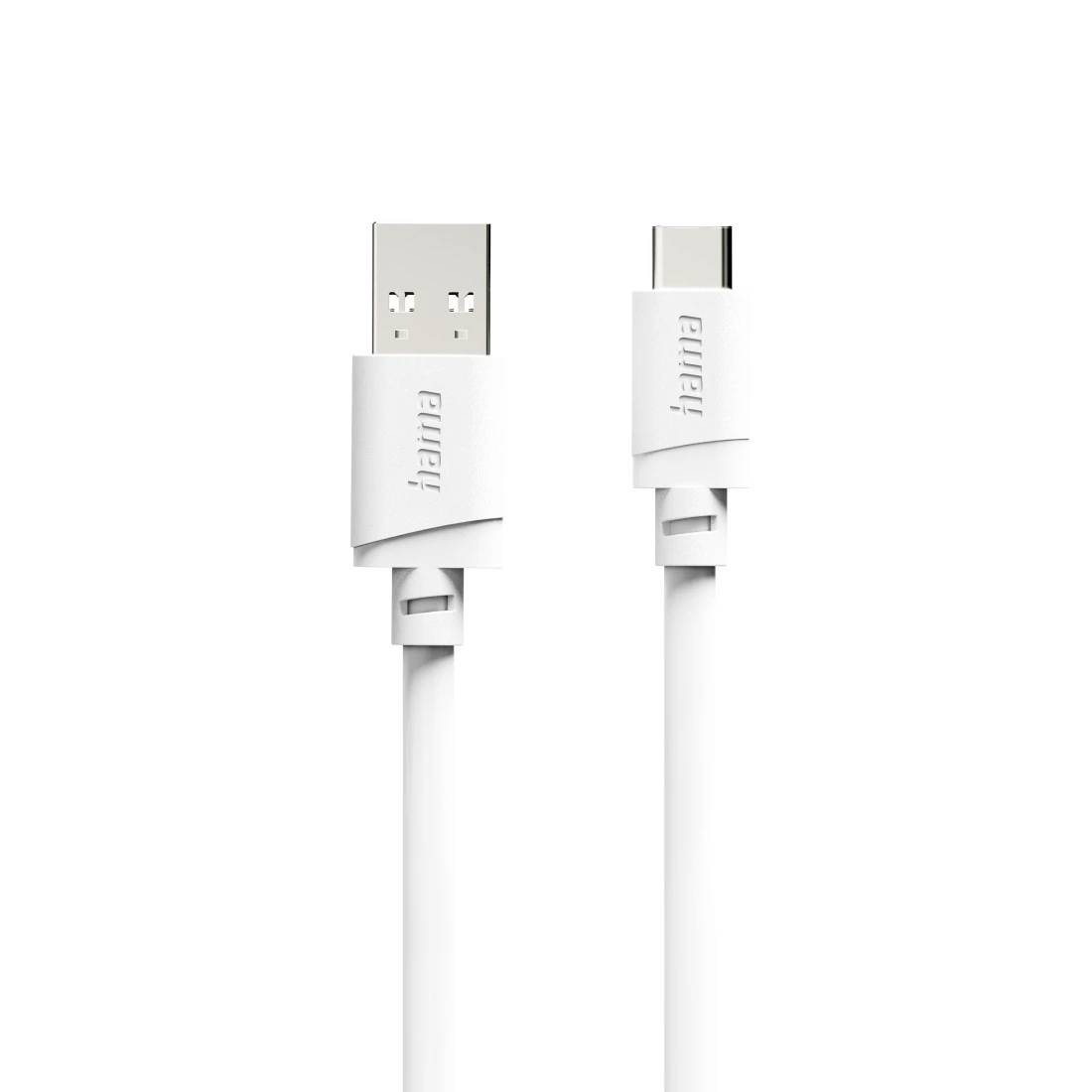 Bílý kabel USB-A na USB-C pro nabíjení s logem "hama" zobrazený na prostém bílém pozadí.