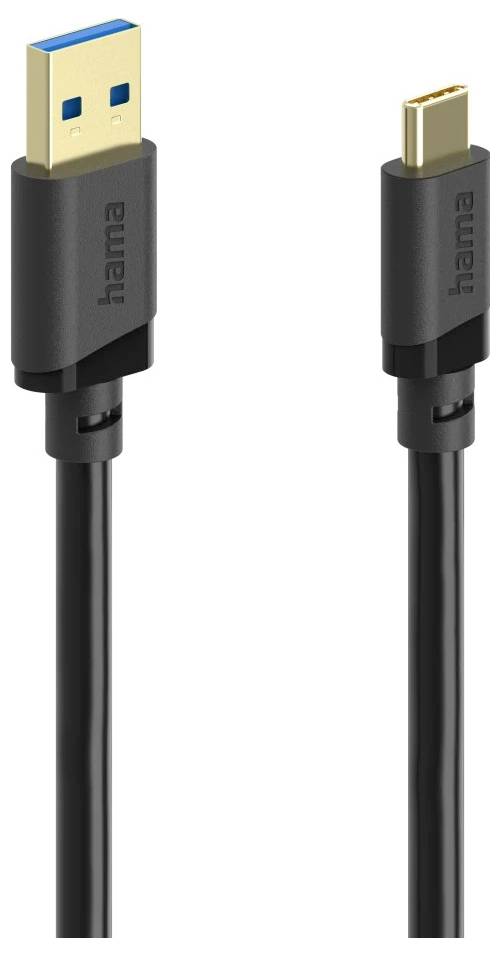 Černý kabel USB Hama s konektorem USB-A na jedné straně a konektorem USB-C na druhé straně.