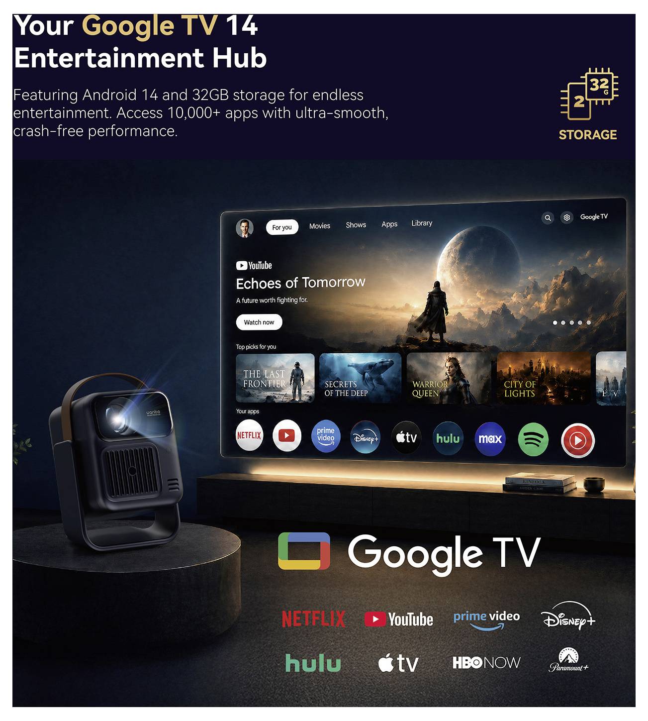 Wanbo projektor Togo Pro LED 500 ANSI-Lumen 1920 x 1080 Full HD integrovaný reproduktor, Automatické ostření, Full HD, s-25