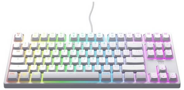 Cherry XTRFY K4V2 TKL kabelový, USB klávesnice německá, QWERTZ bílá RGB osvětlení a podsvícení displeje lze přizpůsobit interiéru každého vozu.