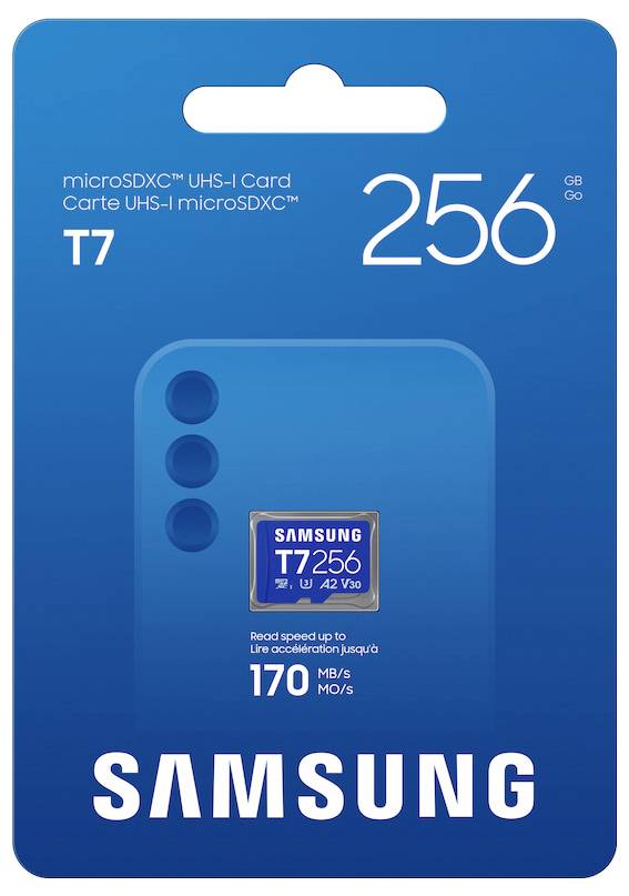 Samsung T7 paměťová karta microSDXC Retail 256 GB UHS-I U3, A2 Application Performance Class, Class 10, v30 Video Speed -3