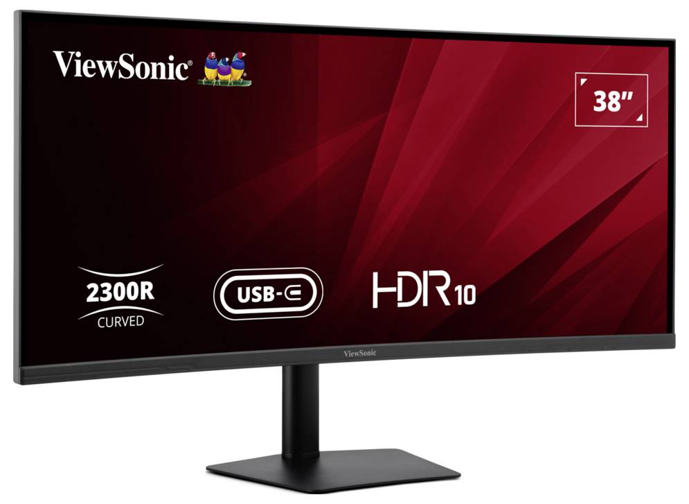 ViewSonic 38palcový zakřivený monitor na stojanu s zakřivením 2300R, funkcemi USB-C a HDR10.
