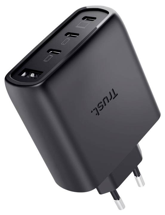 Černá nabíječka TUSQ do zásuvky se dvěma kolíky a několika USB porty na horní straně.