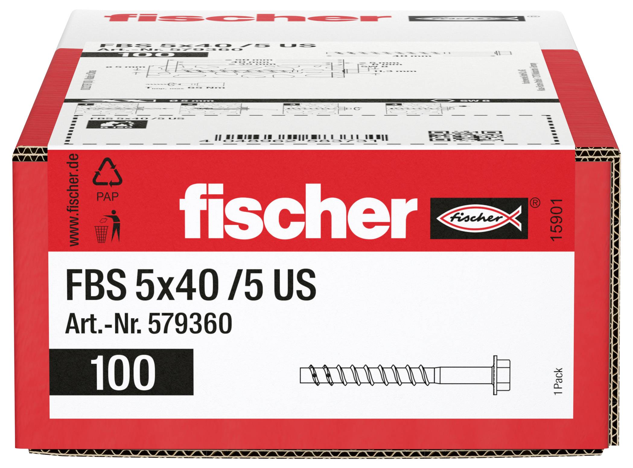 Fischer 579360 šroub do betonu 40 mm vnější šestihran galvanizováno zinkem 100 ks-12