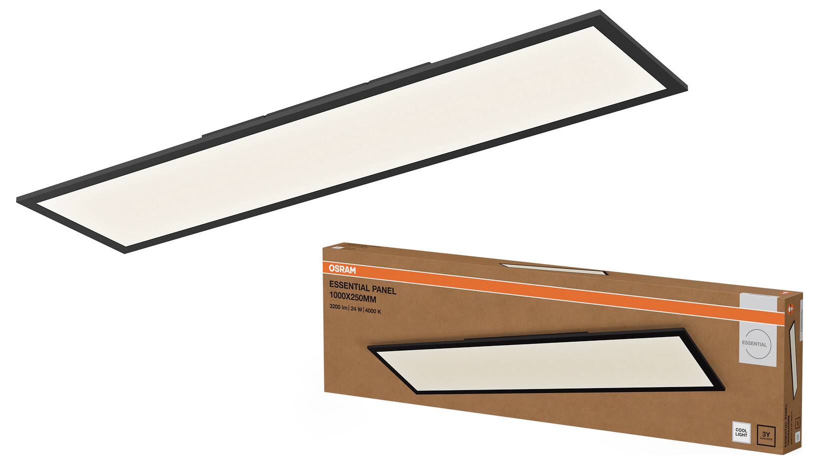 OSRAM Essentials Panel 1000x250mm 24W 840 Black 4058075854734 LED panel 24 W studená bílá černá-1
