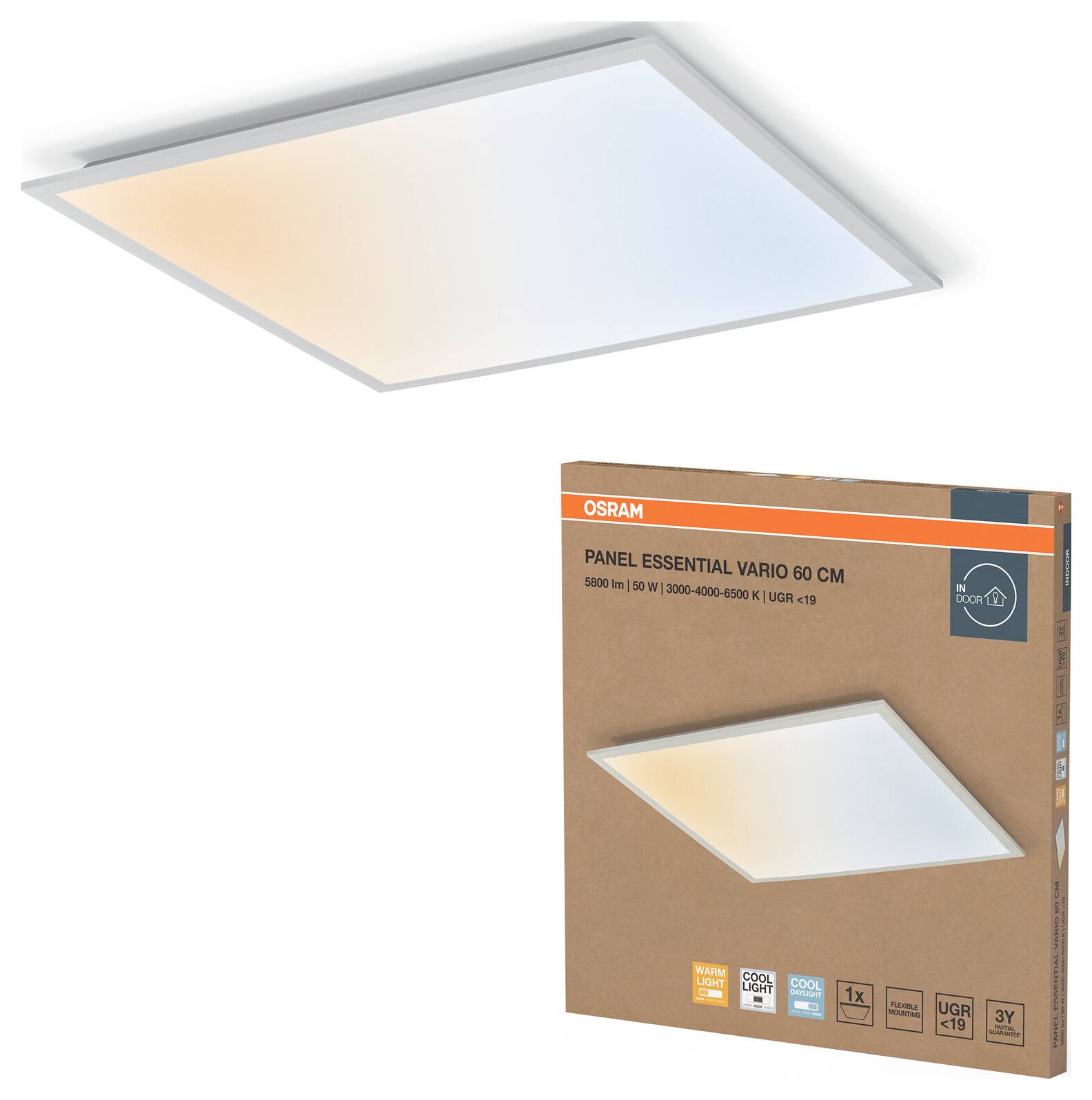 OSRAM Essential Panel CCT UGR≤19 600x600mm 50W CCT White 4099854649394 LED panel 36 W teplá bílá bílá-1