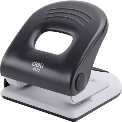Černobílý ruční děrovací přístroj s rukojetí a štítkem "deli 0120" na bílém pozadí.