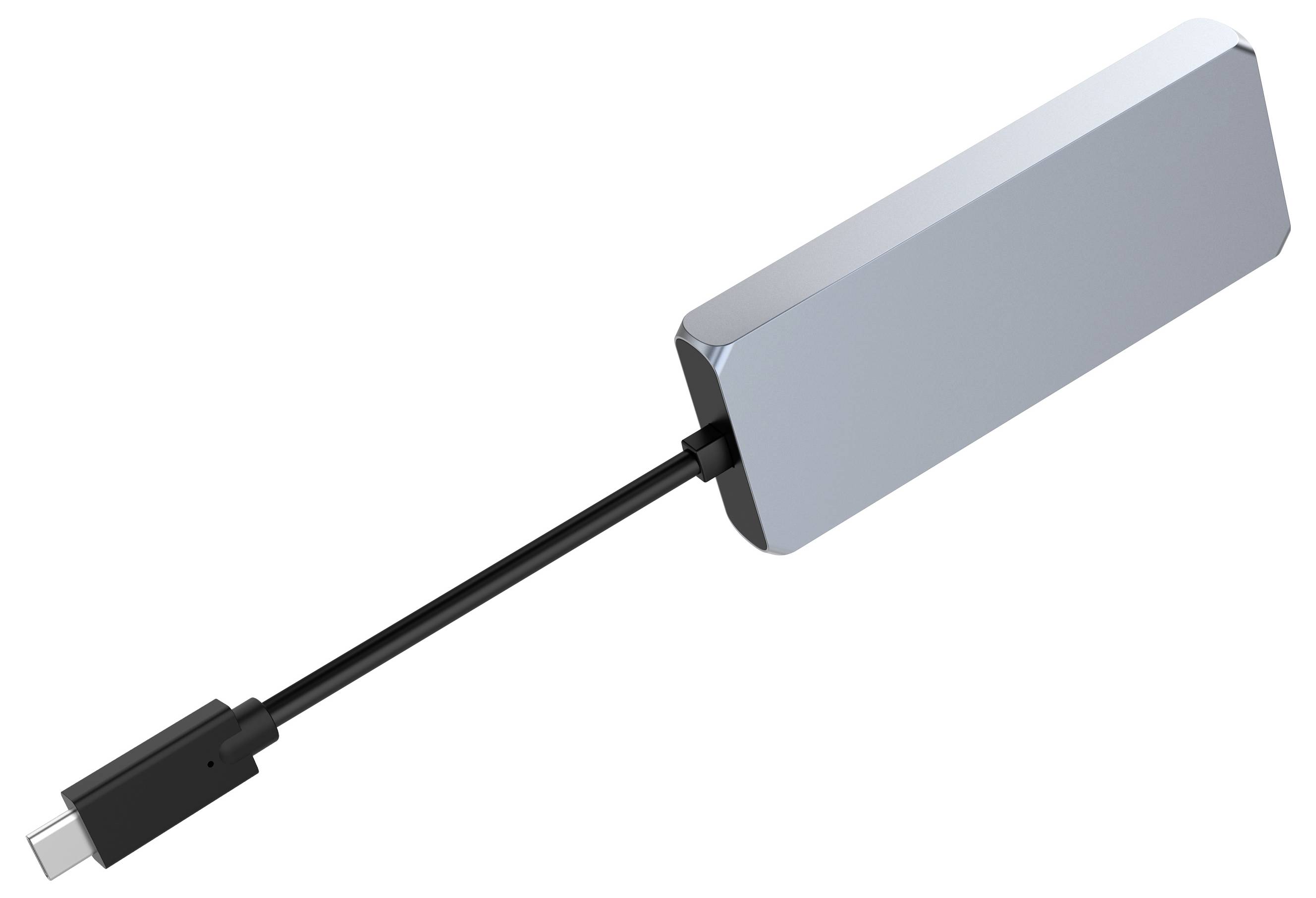 Adaptérový kabel USB-C s obdélníkovým pouzdrem kovového konektoru na jedné straně a zástrčkou USB-C na druhé straně