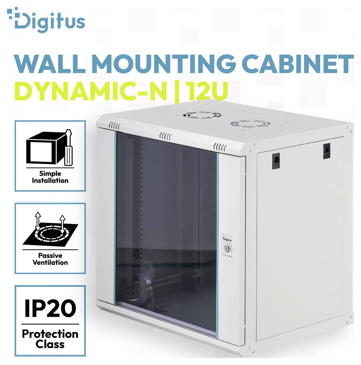 Digitus DN-37108 19" skříň pro datové sítě 12 U šedá, šedá (RAL 7035), světle šedá, šedobílá (RAL 7035)-1