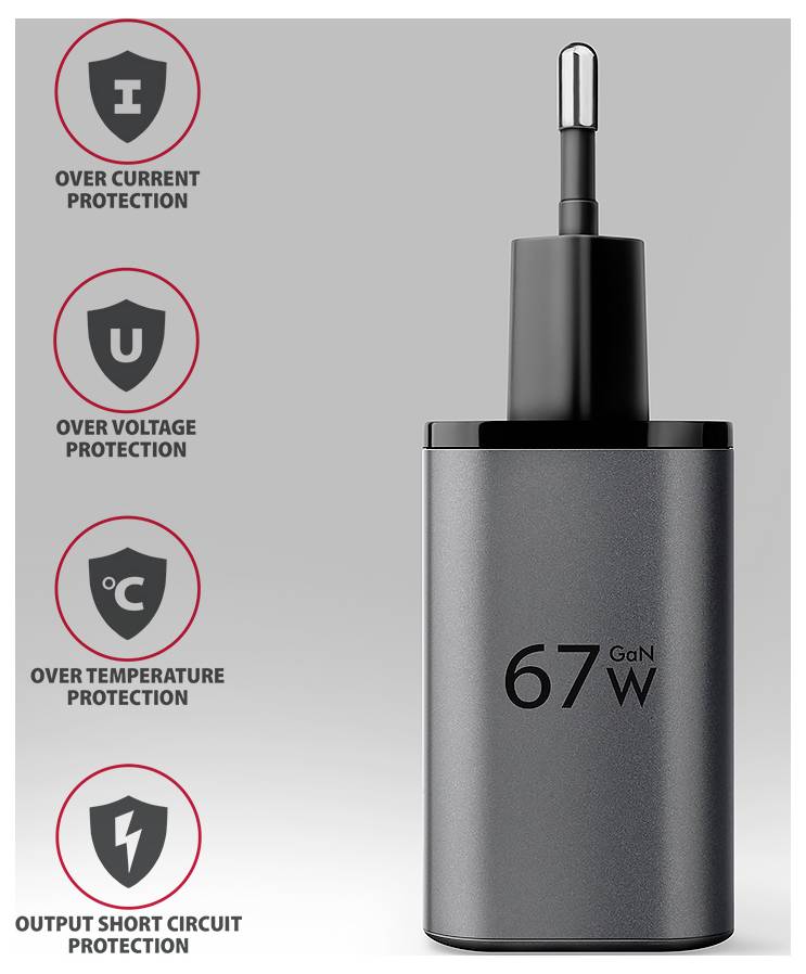 AXAGON USB nabíječka, GaN, USB-C® zásuvka (nabíjení), USB-A zásuvka, 67 W, Quick Charge 3.0, černá, šedá-4